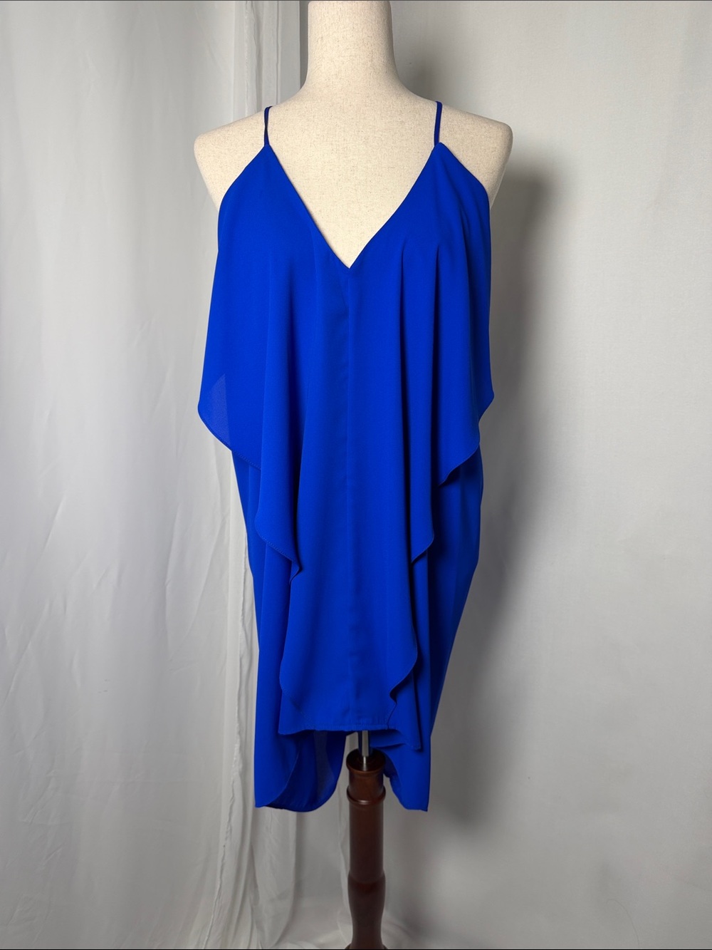 A’GACI Cobalt Blue Draped Spaghetti Strap Mini Dress Size Medium
